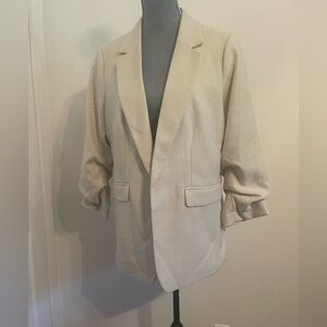 H &M Women's Cream Blazer - Classic Open-Front Tailored Jacket. Size L